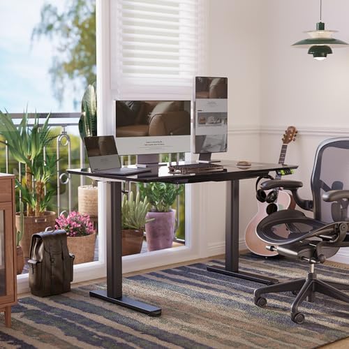 Claiks Glass Standing Desk with Drawers 48x24 Inch Black