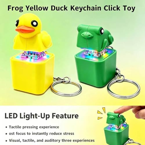 Frog Croaking Fidget Toy,Quacking Duck Stress Reliever Keychain with Colorful Lights,Rechargeable Keyboard Clicker,Stress Reliever for Anxiety and Sensory Fun(4PCS)