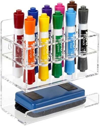 MyGift Dry Erase Marker Holder Wall Mount Clear Acrylic 10 Slot Organizer