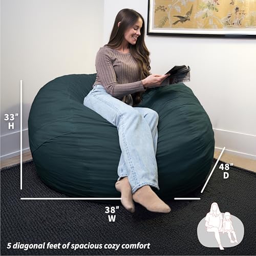 Big Joe Fuf 5Ft Oversized Foam Bean Bag Chair with Removable Cover for Kids, Teens, Adults, Deep Sea Velveteen, Durable Woven Polyester, 5 Foot Large Reading and Gaming Seat