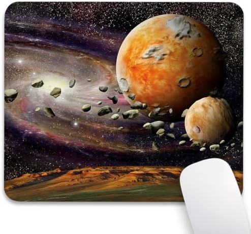 Outer Space Planets Mouse Pad 9.5"x 7.9", Reinforced Stitched Edges, Durable Anti-Slip Gaming & Office Mat Desk Decor, Galaxy Universe Stars Deep Sky Objects Stones Astronomy