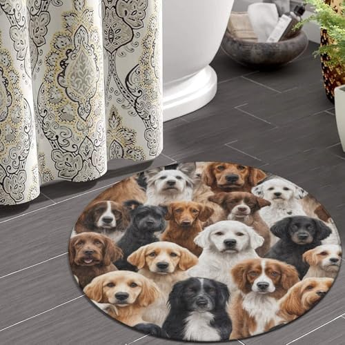 Large Home Decor Mat, Soft Round Yoga Carpet, Non Slip Machine Washable Kitchen Office Circle Rug Lover Gifts Funny Cute Dogs