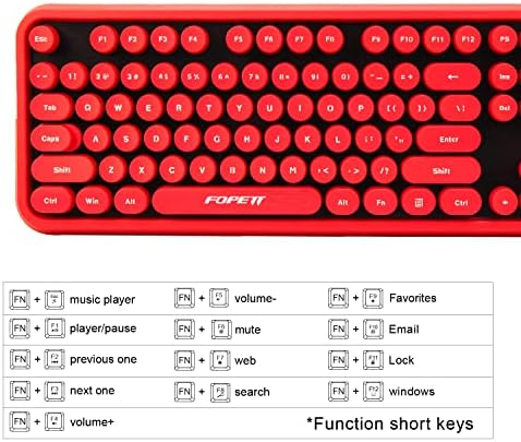 FOPETT Wireless Keyboard and Mouse Combo, 104 Keys Full-Sized 2.4 GHz Round Keycap Colorful Keyboards, USB Receiver Plug and Play, for Windows, Mac, PC, Laptop, Desktop (Black Red)