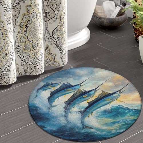 Highly Premium Quality Floor Mat, Office Chair Decor Mat, Room Sofa Yoga Soft Round Carpet Whimsical Fish Painting, 36inch