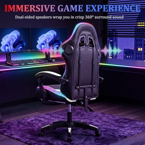 RGB Gaming Chair with Massage & Footrest, Built-in Speakers Chair