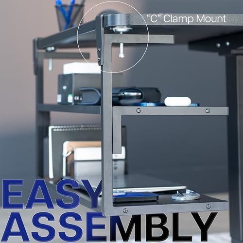 VIVO Black Clamp-on 30 inch 2-Tier Desk Shelf, STAND-SHELF30C