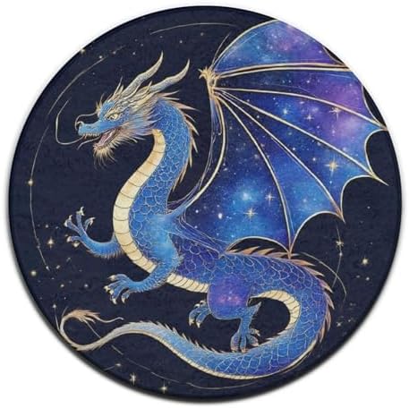 Soft Round Yoga Carpet, Large Home Decor Mat, Non Slip Machine Washable Kitchen Office Circle Rug Dragon Space