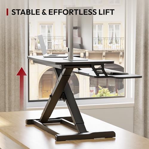 SANODESK Standing Desk Converter 28" Desk Riser for Home Office, Compact Sit Stand Desktop Workstation for Laptop & Monitor, Ergonomic Height Adjustable Riser, Black