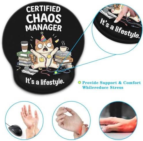 Britimes Ergonomic Mouse Pad with Wrist Support, Funny Cat Black