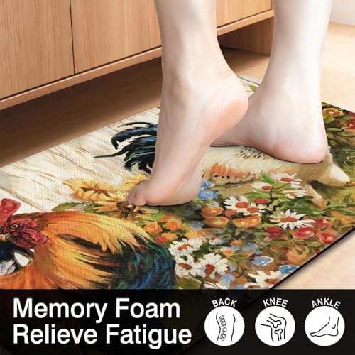 Rooster Kitchen Rugs and Mats Set of 2, 17.3"x47"+17.3"x29"