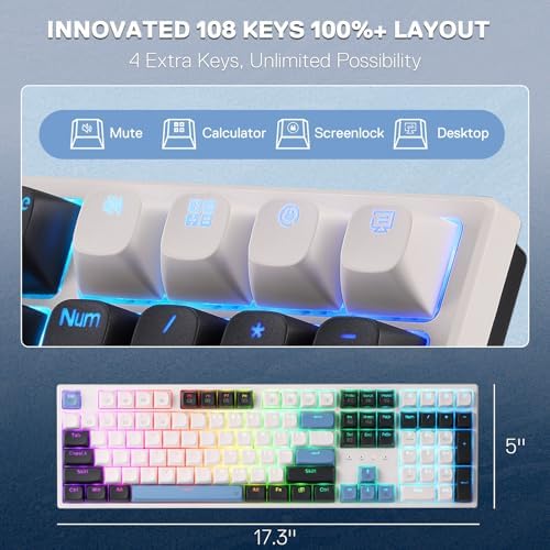 Redragon K668 108-Key Hot-Swap Wired RGB Gaming Keyboard, Extra 4 Hotkeys