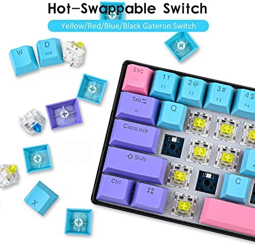 surmen 60% Wireless Gaming Keyboard 60 Percent RGB Backlit Hot-Swappable GT61 Mini Mechanical Keyboard Bluetooth Programmable (Gateron Yellow, Joker)