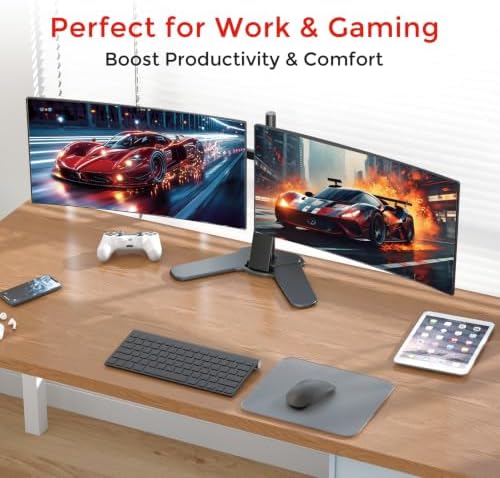 Suptek Free-Standing Dual Monitor Desk Mount, Full Motion Stand for 2 Monitors up to 32" 15.4lbs Each, Height Adjustable Swivel Tilt 360° Rotation, VESA Compatible with Phone Slot, Black