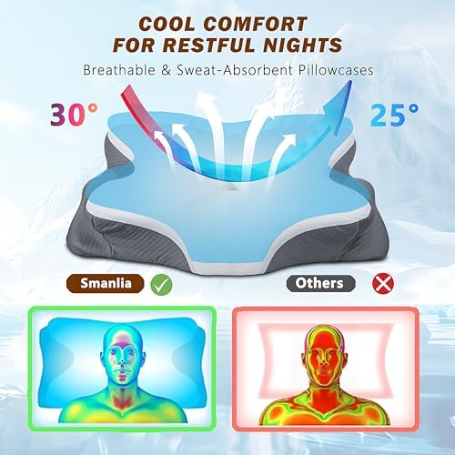 Cervical Neck Pillow for Pain Relief, Ergonomic Memory Foam Pillows for Sleeping, Neck Support Pillows for Sleeping with Pillowcase, Contour Orthopedic Pillow for Side Back Stomach Sleeper