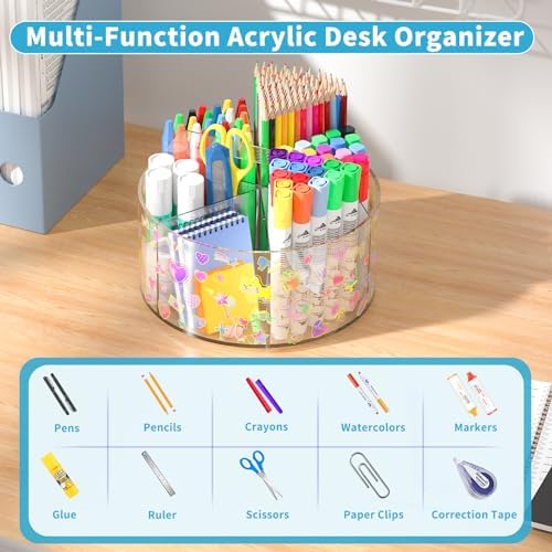 Acrylic Pen Holder for Desk Organizer Holder with 2 Adhesive DIY Stickers