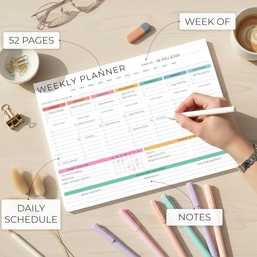 Beautiful Weekly Planner - Undated To Do List Notepad with 52 Sheets