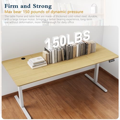 Shintenchi Standing Desk, 71x31 Inch Height Adjustable Electric Sit Stand up Desk, Ergonomic Rising Computer Table, Modern Lift Gaming Desk Workstation for Home Office, Walnut and White