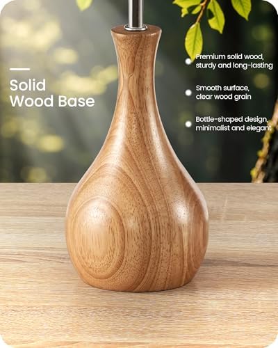Pink Table Lamp, 14.2" Small Bedside Lamp, Modern Nightstand Lamp with Pink Linen Lampshade & Wood Bottle-Shaped Base, E26 Socket, Cute Desk Lamp for Girl's Room, Bedroom, MP09TL05