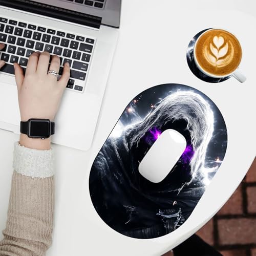Small Mouse pad, Portable, Waterproof Non-Slip Rubber Bottom, Suitable for Wireless Mouse, Laptop Keyboard Tray for Both Men and Women, Office Travel 7.1x10.6in，Skull with Purple Eyes