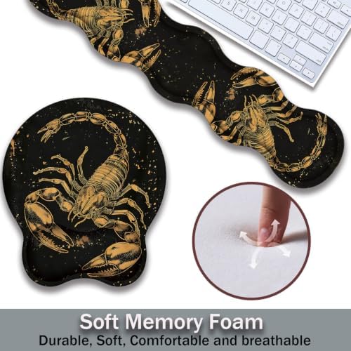 Ergonomic Keyboard Wrist Rest & Mouse Wrist Support Set with Lace Coaster, Gel Memory Foam Anti-Slip Base, Pain Relief for Typing, Scorpio