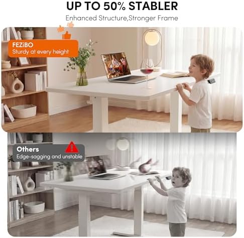 FEZIBO One-Piece Standing Desk, 55"x28" Seamless Tabletop Electric Height Adjustable for Home Office, Study Rooms & Multi-Device Workstations, White