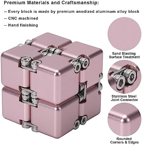 Lifidea New Version Aluminum Alloy Metal Infinity Cube Fidget Cube Handheld Fidget Toy Desk Toy with Cool Case Infinity Magic Cube Relieve Stress Anxiety ADD ADHD OCD for Kids and Adults (Pink)
