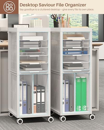 Rolling File Cart with 4 Dividers, Mobile File Cabinet with Wheels