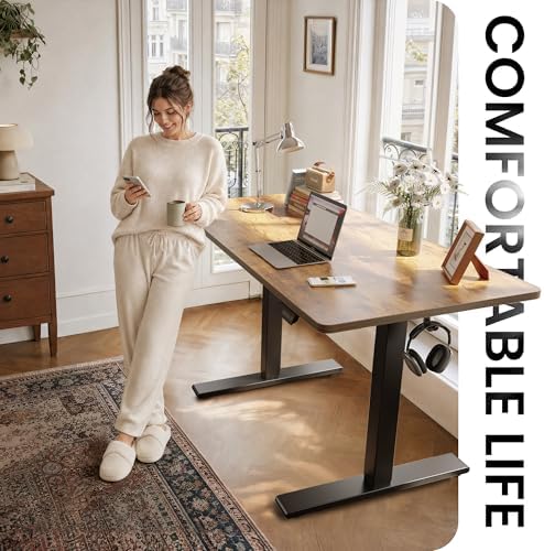 CubiCubi 48 x 24 Electric One-Piece Standing Desk, Rustic Brown