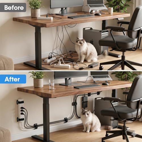 Cable Management Under Desk, Large Bundle Cord+Power Strip Organizer-8 Pair
