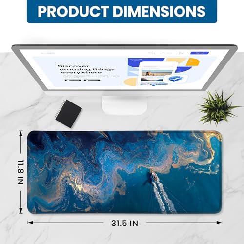 Aesthetic Desk Mat, Cute Coastal Escape Desk Pad Protector for Work & Decor, 31.5" x 11.8", Pretty Non-Slip Extended Mouse Pad for Office or Home