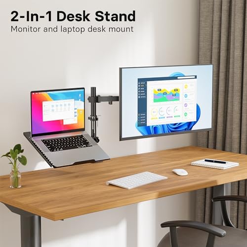 Redbat Monitor and Laptop Mount Stand, Fully Adjustable Monitor Arm with Vented Tray for 13" to 32" LCD Screens and Notebook up to 16", Holds up to 22lbs, VESA Compatible, Dual Mounting Options