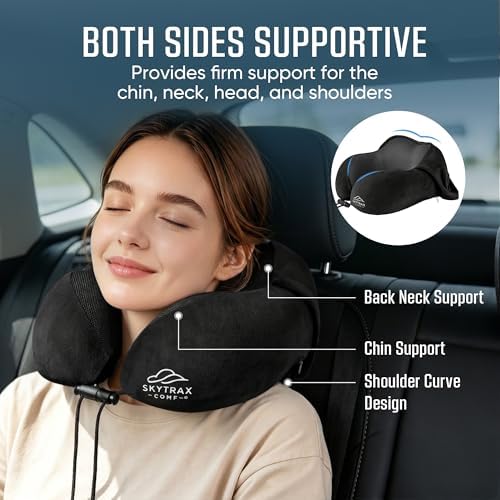 SkytraxComf® Travel Neck Pillow with Hood for Privacy on Long Flights