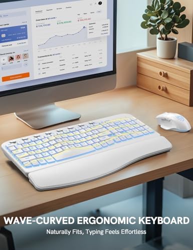 SABLUTE Wireless Keyboard and Mouse Combo, Ergonomic Wave with Wrist Rest