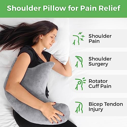 Rotator Cuff Pillow Side-Sleeper Shoulder Arm Support, Washable Cover, Gray