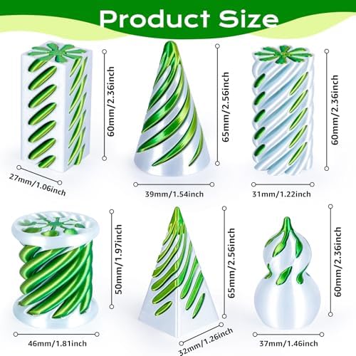 3D Printed Fidget Toys (6 Pack), Impossible Cone & Pyramid Spiral Toy, Optical Illusion Passthrough Desk Toys for Adults & Kids, Stress Relief Sensory Fidgets for Anxiety, Cool Office Gifts, Pack2