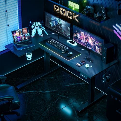 Muvai 59" L Shaped Standing Desk with Cable Tray, Reversible, Black Carbon
