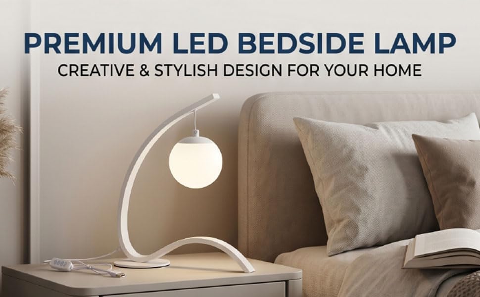 Luocute LED Bedside Lamp, 3 Brightness Levels 3 Color Temperatures Eye Caring Anti Glare Creative Desk Lamp with Iron PVC Construction, for Home Hotel Bedroom Study (White)