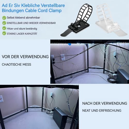 Cable Ties Cable Clips Wire Management Cord Clips Under,Desk Cable Management Reusable Zip Ties Wire Organizer Under Desk 50 packs (White)