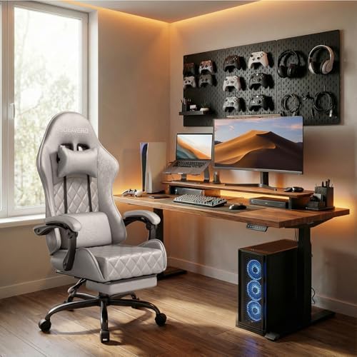 HLDIRECT Massage Recliner Gaming Chair with Footrest for Adults Silver-Grey