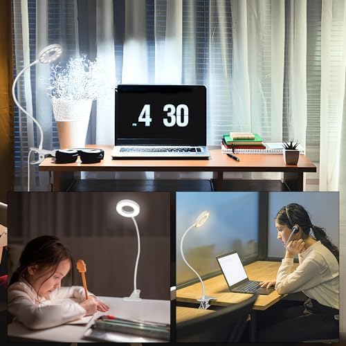 Woputne Desk Lamp Clip on Desk Reading Lights for Books in Bed (White)