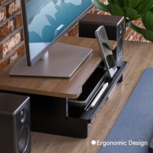 16.5” Bamboo Monitor Stand with Phone & Tablet Holder Desk Shelf