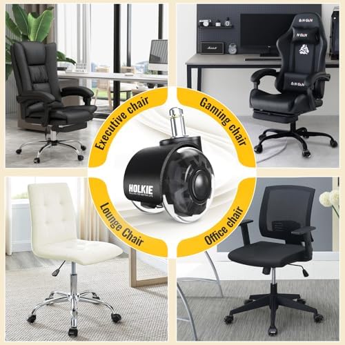 HOLKIE Office Chair Wheels 2 Inch Set of 5 Replacement - Universal Fit 11mm Dual Rubber Smooth Quiet Rolling Casters - for Hardwood Floors Carpet Computer Black