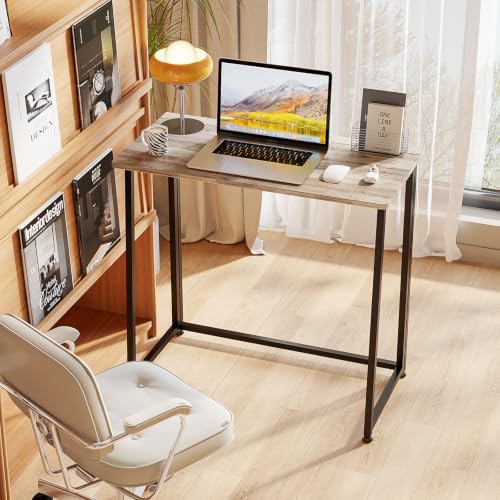 VINGLI 31.5" Folding Desk for Small Spaces, Home Office Computer Desk, Grey
