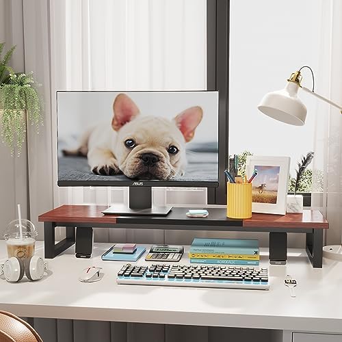 YAOHUOO Dual Monitor Stand Riser, 39Inch Large Monitor Stands for 2 Monitors, Computer Monitor Stand, Wooden Desktop Oraganizer Shelf for Office Desk Computer,Laptop,TV