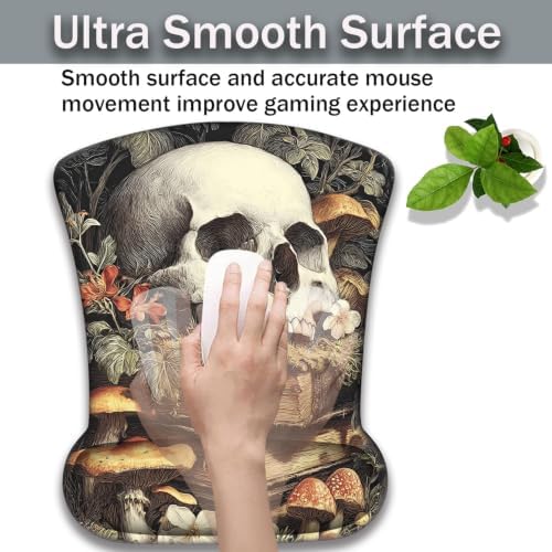 Ergonomic Keyboard Wrist Rest & Mouse Wrist Support Set with Lace Coaster, Gel Memory Foam Anti-Slip Base, Pain Relief for Typing, Gothic Skull & Mushroom