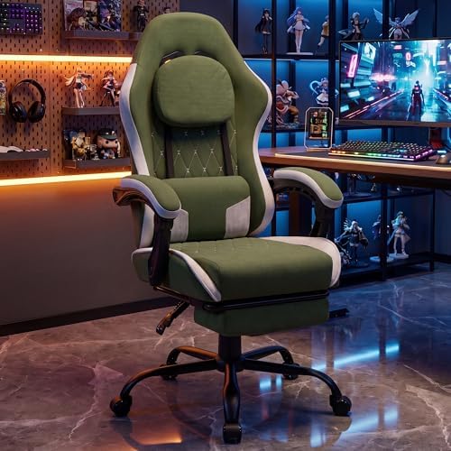 Shintenchi Gaming Chair, Ergonomic Office Chair with Footrest, Lumbar Support and Linkage Armrests, Swive Home Video Game Chairs for Adults, Green