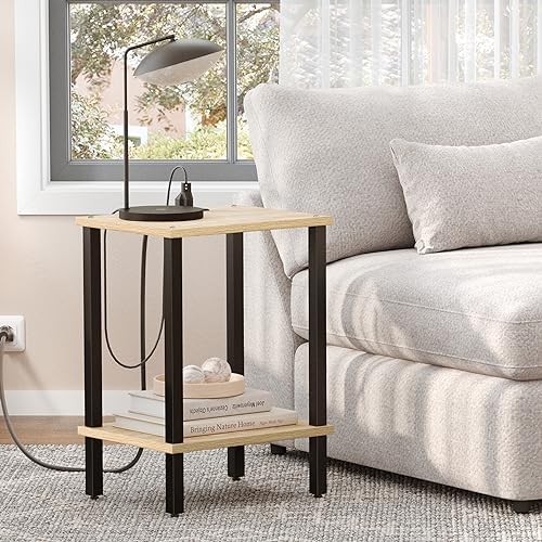 TUTOTAK End Table with Charging Station, Side Table Set of 2, Nightstand