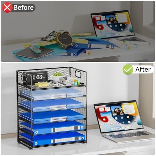 6-Tier Paper Organizer for Desk with Handle