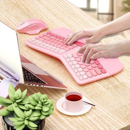 Ergonomic Wireless Keyboard Mouse, Gaming Typewriter Set with Wrist Rest