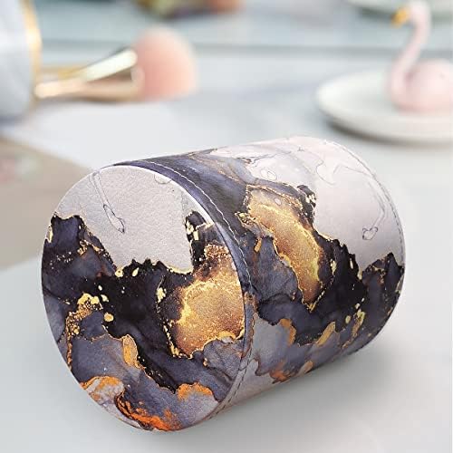 Round Leather Pen Holder for Desk, Gold Marble